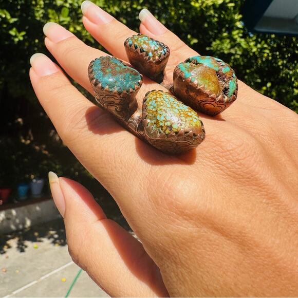 Huge Pitango Open Style Turquoise & Copper Statement Ring 7.25 One of a Kind! - Picture 2 of 7